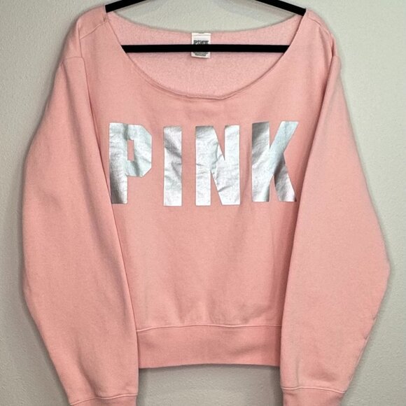 NWOT Victoria’s Secret PINK Pullover Crop Pink Sweatshirt With Silver Women’s XL - Picture 1 of 3